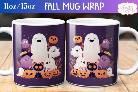 Cute Halloween mug wrap sublimation PNG | Spooky cute mug BUNDLE Sublimation Amorclipart 