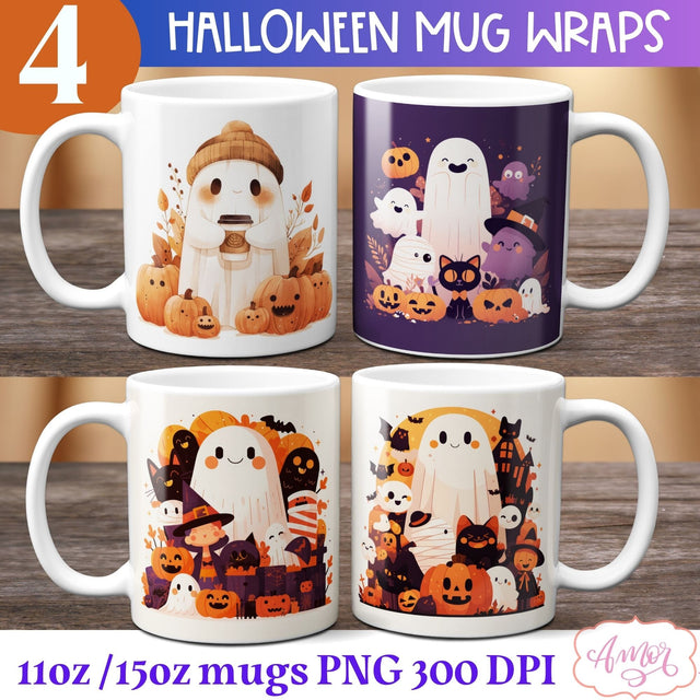 Cute Halloween mug wrap sublimation PNG | Spooky cute mug BUNDLE Sublimation Amorclipart 