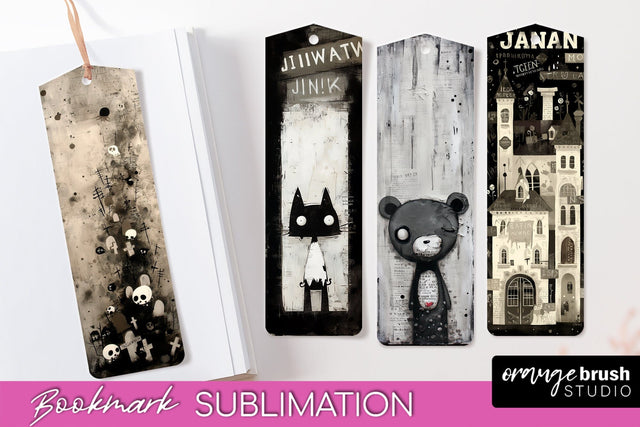 Cute Halloween Printable Bookmarks - Gothic Bookmark PNG Sublimation OrangeBrushStudio 