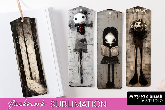 Cute Halloween Printable Bookmarks - Gothic Bookmark PNG Sublimation OrangeBrushStudio 
