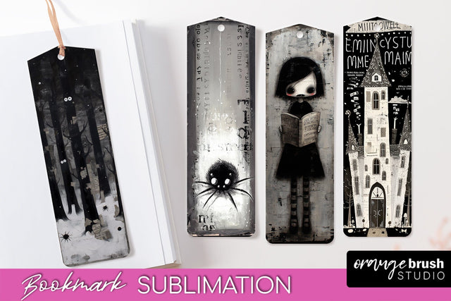 Cute Halloween Printable Bookmarks - Gothic Bookmark PNG Sublimation OrangeBrushStudio 