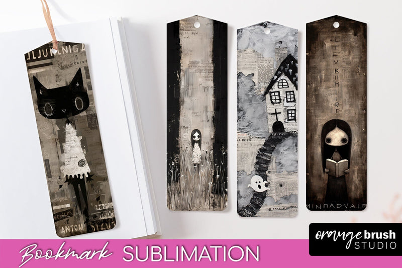 Cute Halloween Printable Bookmarks - Gothic Bookmark PNG Sublimation OrangeBrushStudio 