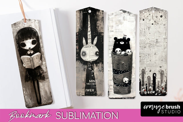 Cute Halloween Printable Bookmarks - Gothic Bookmark PNG Sublimation OrangeBrushStudio 