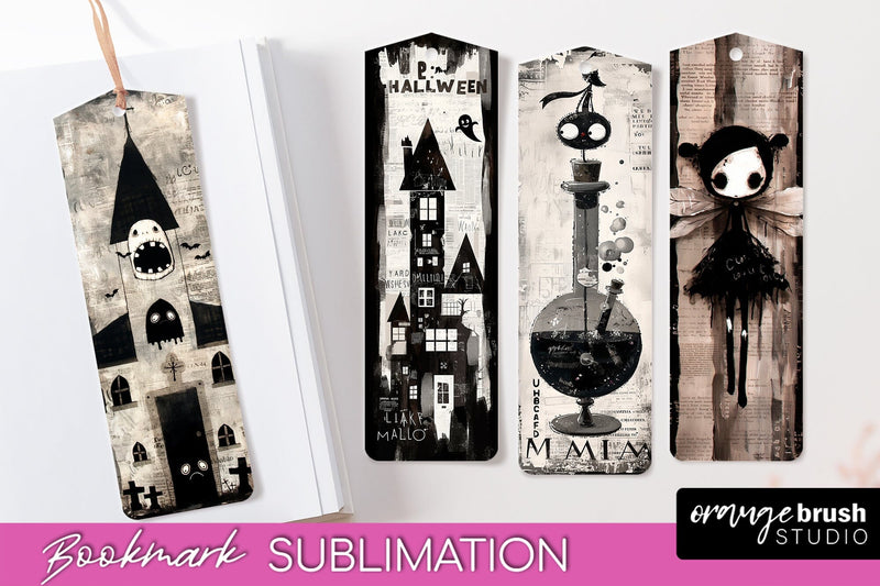 Cute Halloween Printable Bookmarks - Gothic Bookmark PNG Sublimation OrangeBrushStudio 