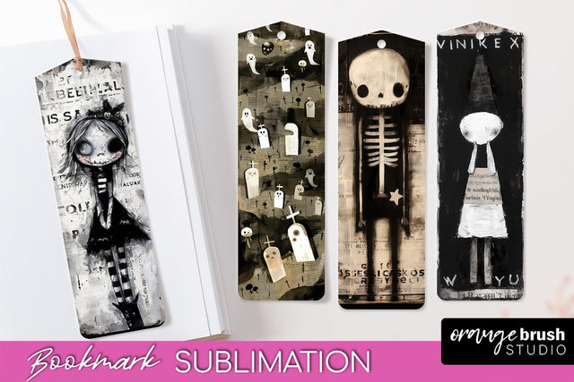 Cute Halloween Printable Bookmarks - Gothic Bookmark PNG Sublimation OrangeBrushStudio 