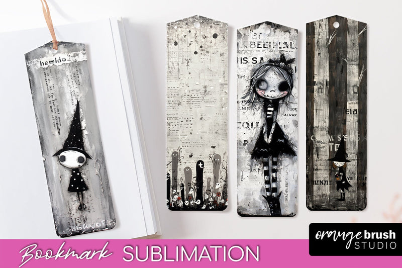 Cute Halloween Printable Bookmarks - Gothic Bookmark PNG Sublimation OrangeBrushStudio 
