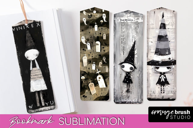 Cute Halloween Printable Bookmarks - Gothic Bookmark PNG Sublimation OrangeBrushStudio 
