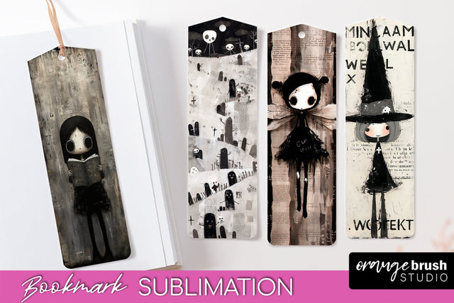 Cute Halloween Printable Bookmarks - Gothic Bookmark PNG Sublimation OrangeBrushStudio 