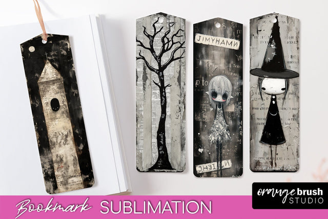 Cute Halloween Printable Bookmarks - Gothic Bookmark PNG Sublimation OrangeBrushStudio 