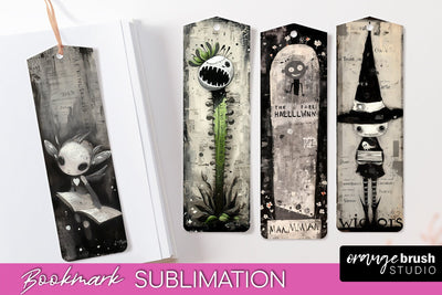 Cute Halloween Printable Bookmarks - Gothic Bookmark PNG Sublimation OrangeBrushStudio 