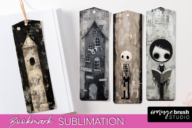 Cute Halloween Printable Bookmarks - Gothic Bookmark PNG Sublimation OrangeBrushStudio 