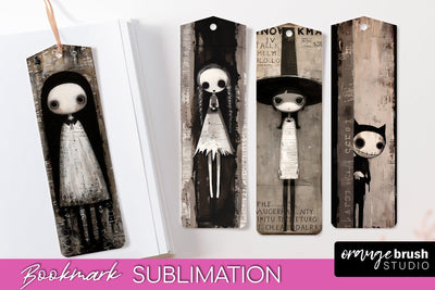 Cute Halloween Printable Bookmarks - Gothic Bookmark PNG Sublimation OrangeBrushStudio 