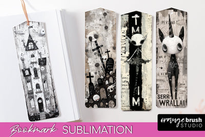 Cute Halloween Printable Bookmarks - Gothic Bookmark PNG Sublimation OrangeBrushStudio 