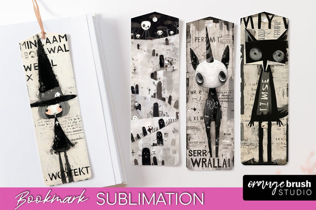 Cute Halloween Printable Bookmarks - Gothic Bookmark PNG Sublimation OrangeBrushStudio 