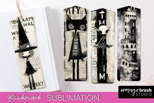 Cute Halloween Printable Bookmarks - Gothic Bookmark PNG Sublimation OrangeBrushStudio 