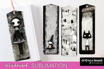 Cute Halloween Printable Bookmarks - Gothic Bookmark PNG Sublimation OrangeBrushStudio 