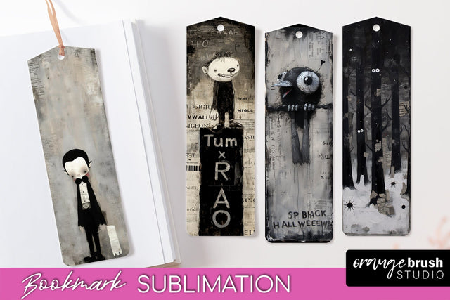 Cute Halloween Printable Bookmarks - Gothic Bookmark PNG Sublimation OrangeBrushStudio 