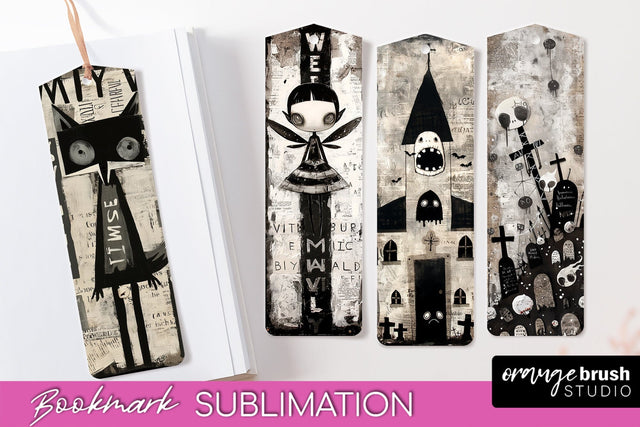Cute Halloween Printable Bookmarks - Gothic Bookmark PNG Sublimation OrangeBrushStudio 