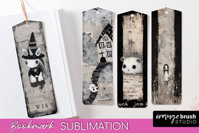 Cute Halloween Printable Bookmarks - Gothic Bookmark PNG Sublimation OrangeBrushStudio 