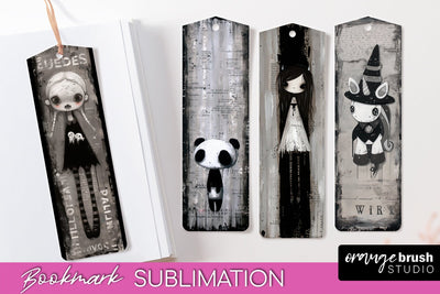 Cute Halloween Printable Bookmarks - Gothic Bookmark PNG Sublimation OrangeBrushStudio 