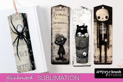 Cute Halloween Printable Bookmarks - Gothic Bookmark PNG Sublimation OrangeBrushStudio 