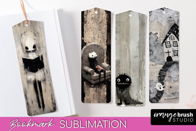 Cute Halloween Printable Bookmarks - Gothic Bookmark PNG Sublimation OrangeBrushStudio 