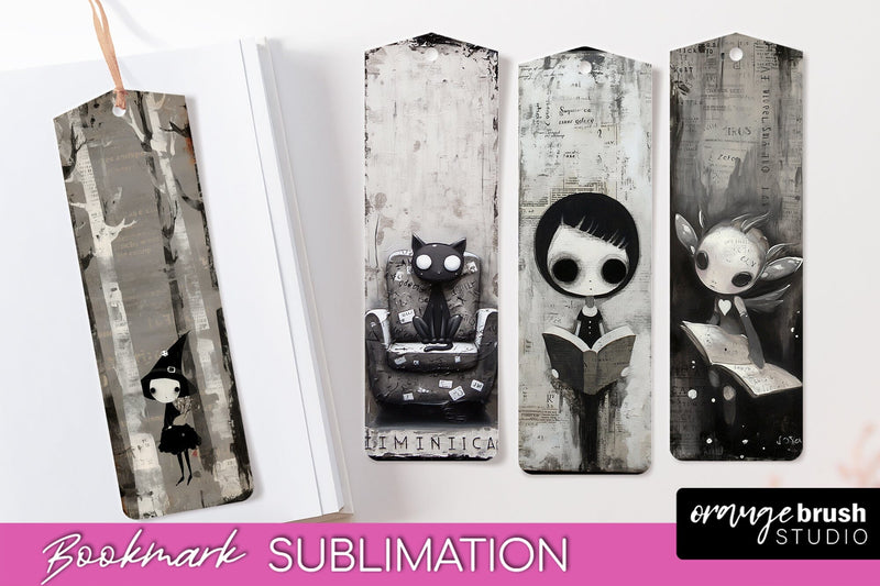 Cute Halloween Printable Bookmarks - Gothic Bookmark PNG Sublimation OrangeBrushStudio 