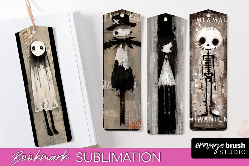 Cute Halloween Printable Bookmarks - Gothic Bookmark PNG Sublimation OrangeBrushStudio 