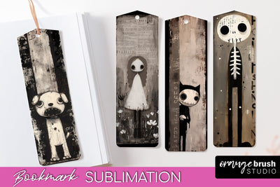 Cute Halloween Printable Bookmarks - Gothic Bookmark PNG Sublimation OrangeBrushStudio 