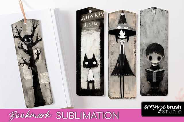 Cute Halloween Printable Bookmarks - Gothic Bookmark PNG Sublimation OrangeBrushStudio 