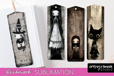 Cute Halloween Printable Bookmarks - Gothic Bookmark PNG Sublimation OrangeBrushStudio 