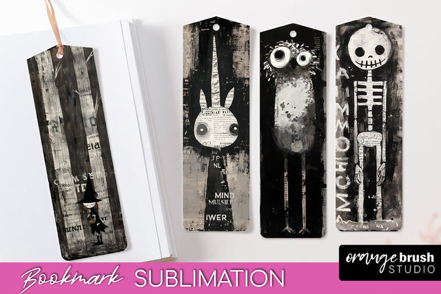 Cute Halloween Printable Bookmarks - Gothic Bookmark PNG Sublimation OrangeBrushStudio 