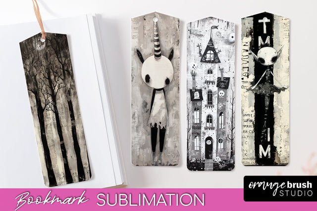 Cute Halloween Printable Bookmarks - Gothic Bookmark PNG Sublimation OrangeBrushStudio 