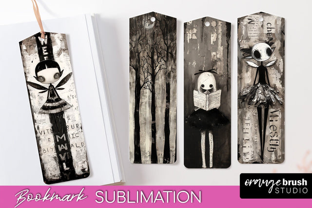 Cute Halloween Printable Bookmarks - Gothic Bookmark PNG Sublimation OrangeBrushStudio 