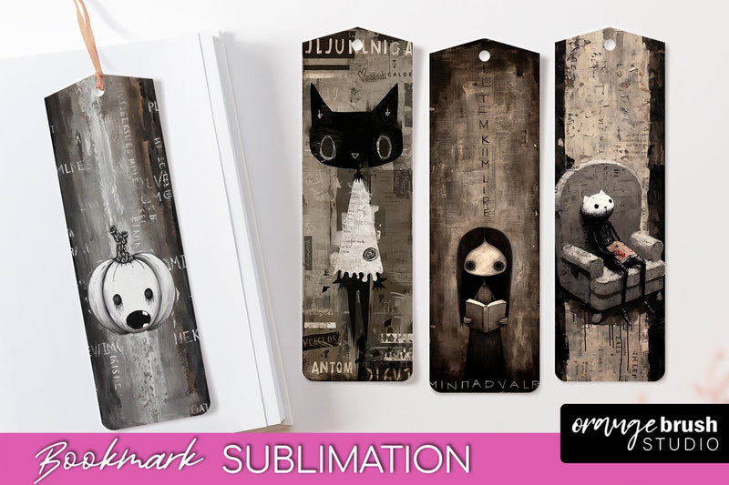 Cute Halloween Printable Bookmarks - Gothic Bookmark PNG Sublimation OrangeBrushStudio 
