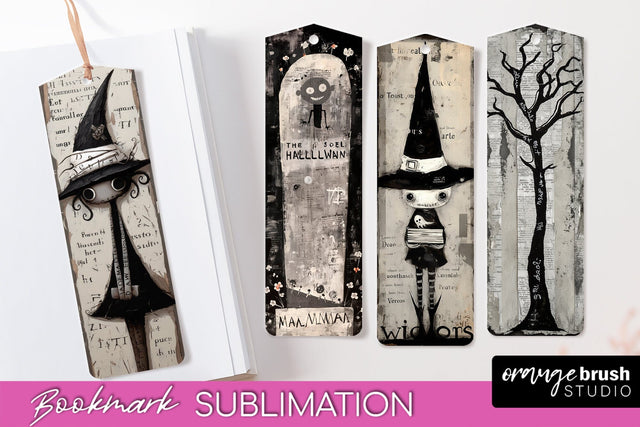 Cute Halloween Printable Bookmarks - Gothic Bookmark PNG Sublimation OrangeBrushStudio 