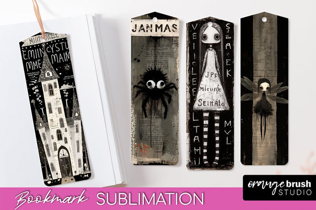 Cute Halloween Printable Bookmarks - Gothic Bookmark PNG Sublimation OrangeBrushStudio 