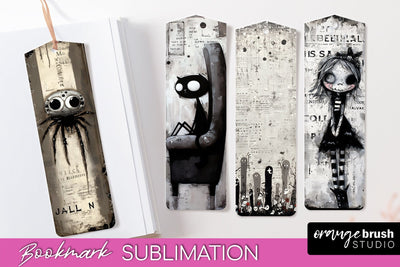 Cute Halloween Printable Bookmarks - Gothic Bookmark PNG Sublimation OrangeBrushStudio 