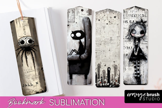Cute Halloween Printable Bookmarks - Gothic Bookmark PNG Sublimation OrangeBrushStudio 
