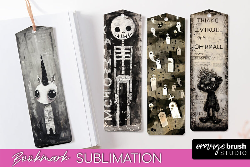 Cute Halloween Printable Bookmarks - Gothic Bookmark PNG Sublimation OrangeBrushStudio 
