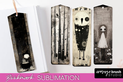 Cute Halloween Printable Bookmarks - Gothic Bookmark PNG Sublimation OrangeBrushStudio 