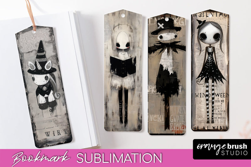Cute Halloween Printable Bookmarks - Gothic Bookmark PNG Sublimation OrangeBrushStudio 