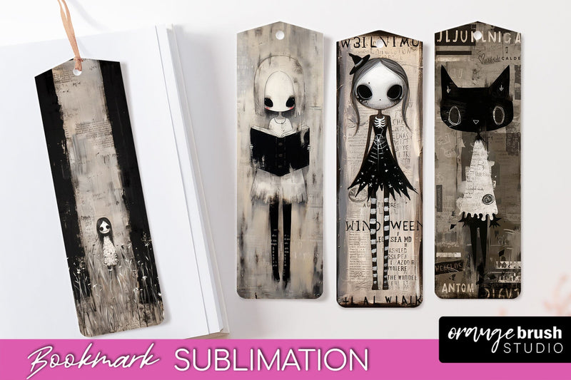Cute Halloween Printable Bookmarks - Gothic Bookmark PNG Sublimation OrangeBrushStudio 