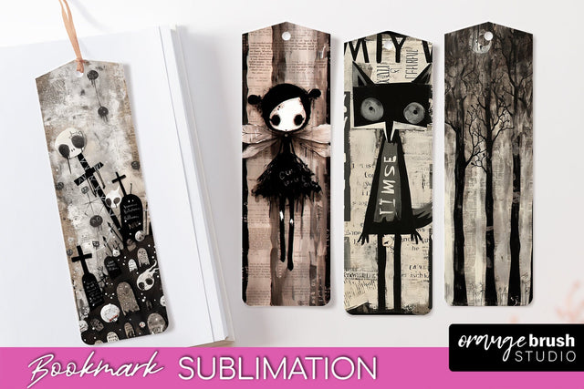 Cute Halloween Printable Bookmarks - Gothic Bookmark PNG Sublimation OrangeBrushStudio 