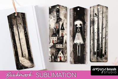 Cute Halloween Printable Bookmarks - Gothic Bookmark PNG Sublimation OrangeBrushStudio 