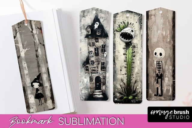 Cute Halloween Printable Bookmarks - Gothic Bookmark PNG Sublimation OrangeBrushStudio 