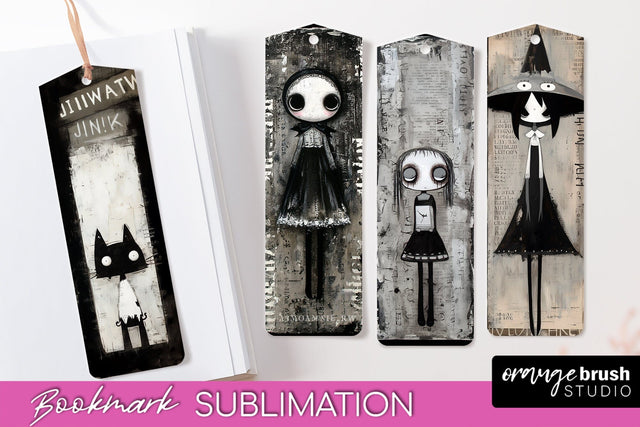 Cute Halloween Printable Bookmarks - Gothic Bookmark PNG Sublimation OrangeBrushStudio 