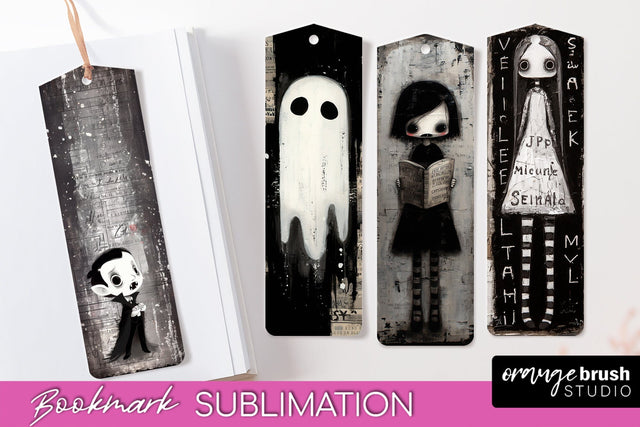 Cute Halloween Printable Bookmarks - Gothic Bookmark PNG Sublimation OrangeBrushStudio 