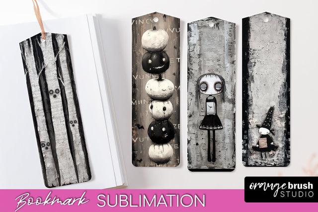 Cute Halloween Printable Bookmarks - Gothic Bookmark PNG Sublimation OrangeBrushStudio 