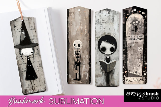Cute Halloween Printable Bookmarks - Gothic Bookmark PNG Sublimation OrangeBrushStudio 